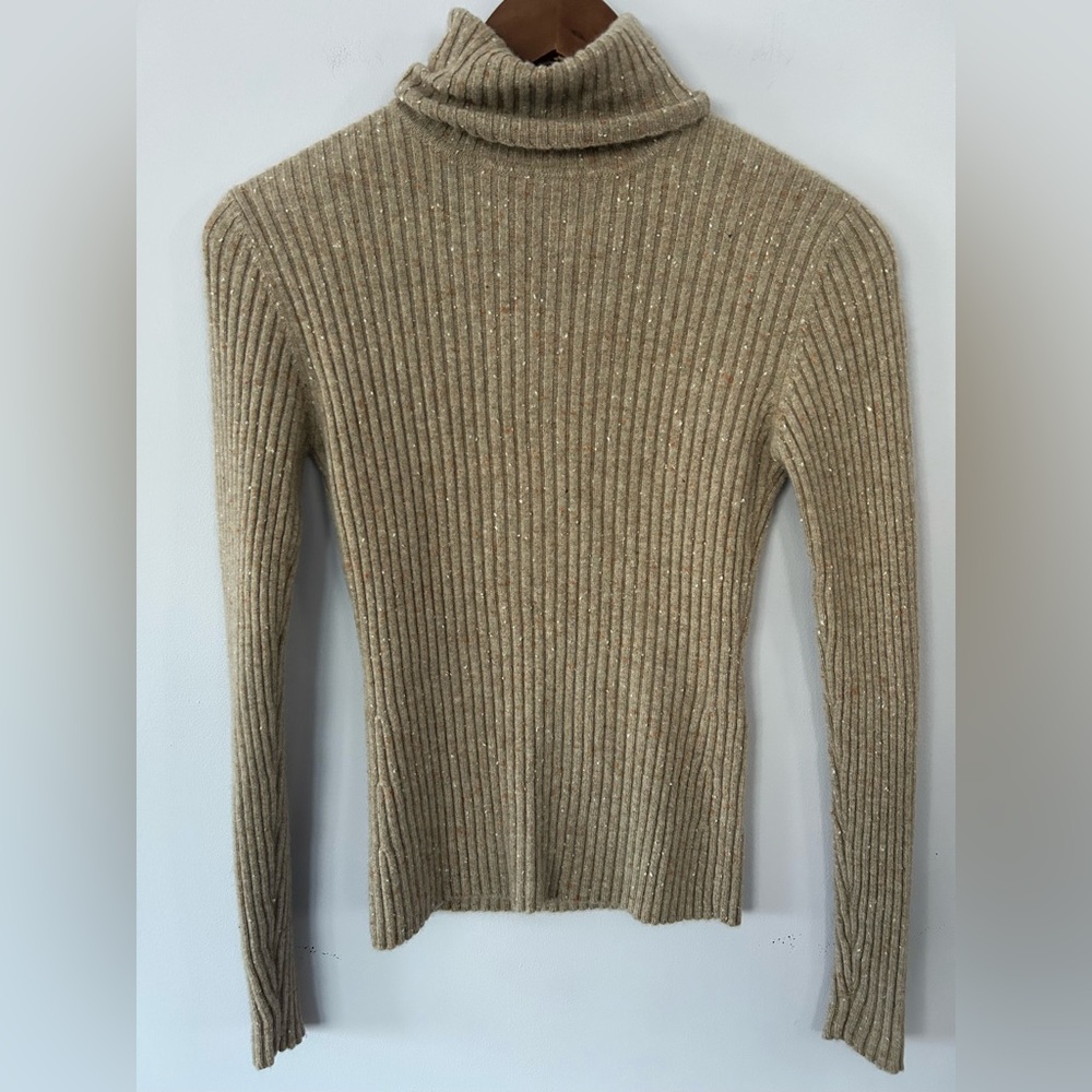 Autumn Cashmere Ribbed Speckled Cashmere Turtleneck Sweater Size M